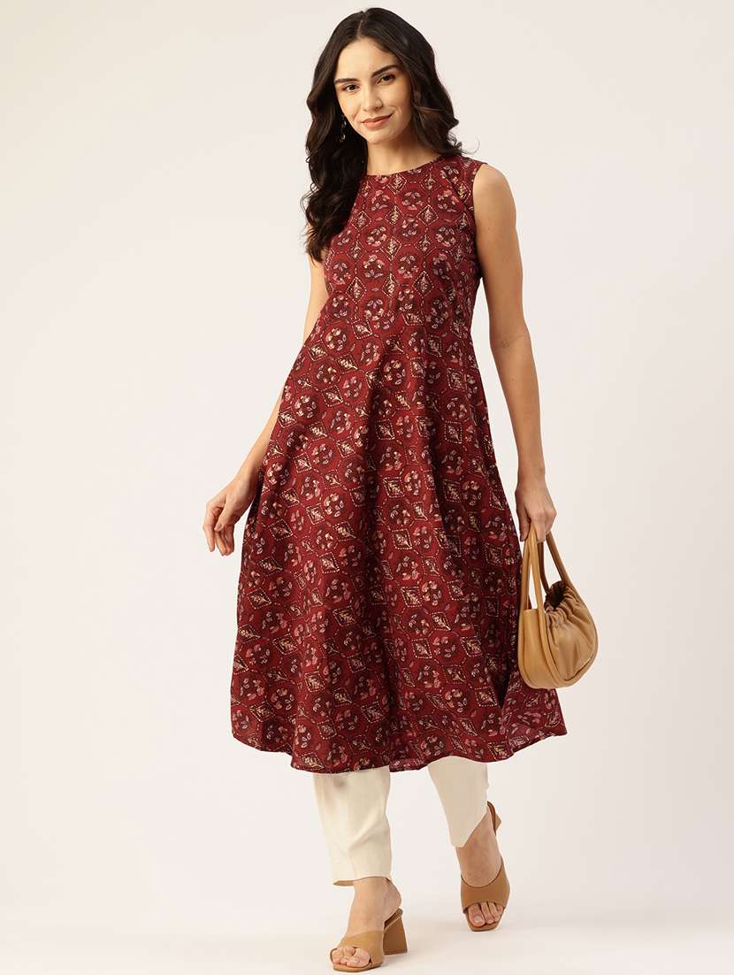 women printed sleeveless flared kurta - 21581185 - Zoom Image - 0