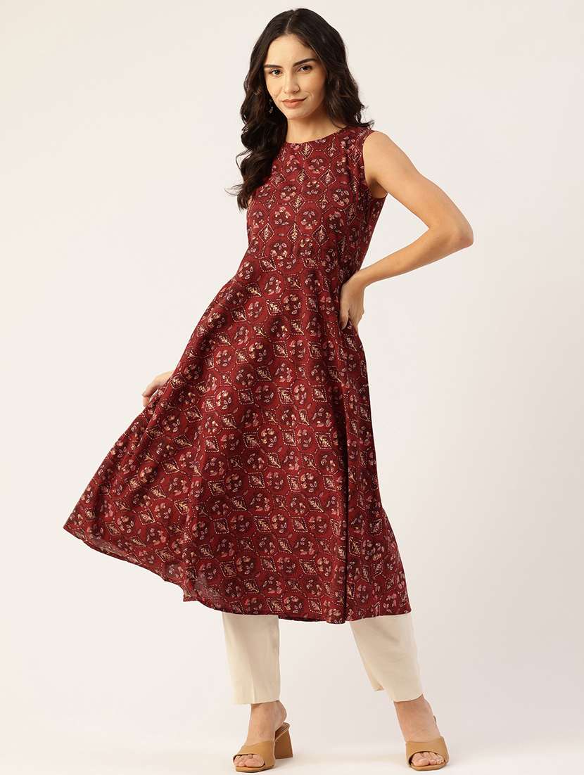 women printed sleeveless flared kurta - 21581185 - Standard Image - 1