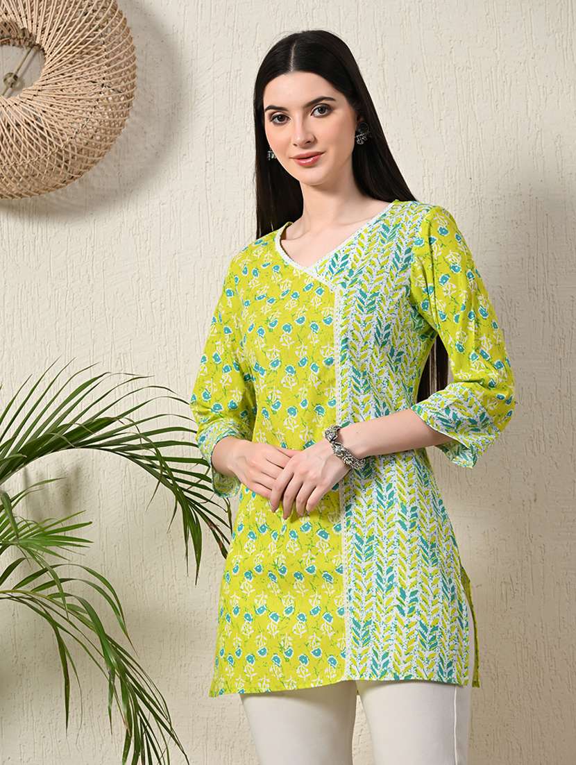 women three quarter sleeve angrakha kurti
