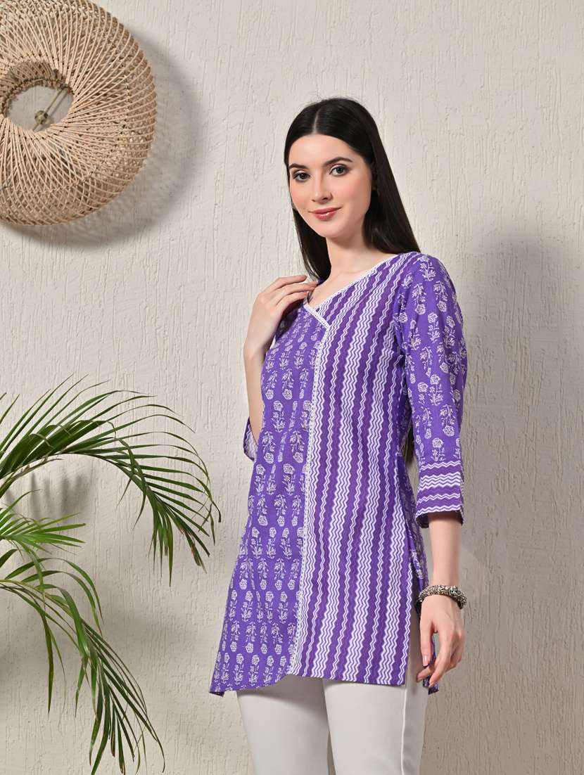 women printed angrakha short kurti - 21581188 - Standard Image - 1