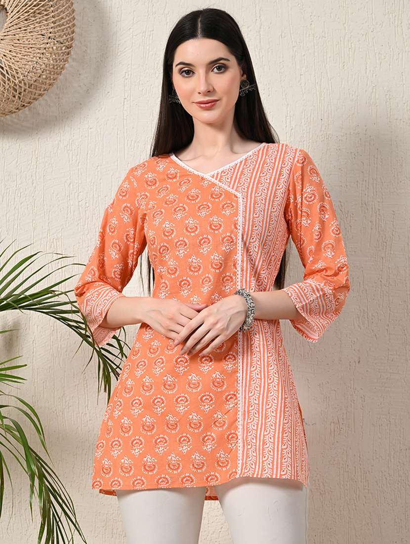 women three quarter sleeve angrakha kurti