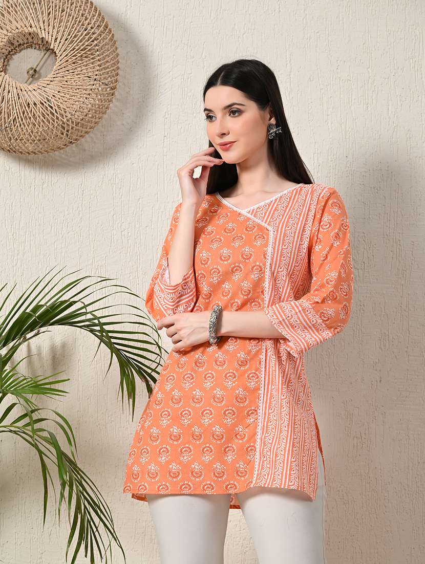 women three quarter sleeve angrakha kurti - 21581190 - Standard Image - 1