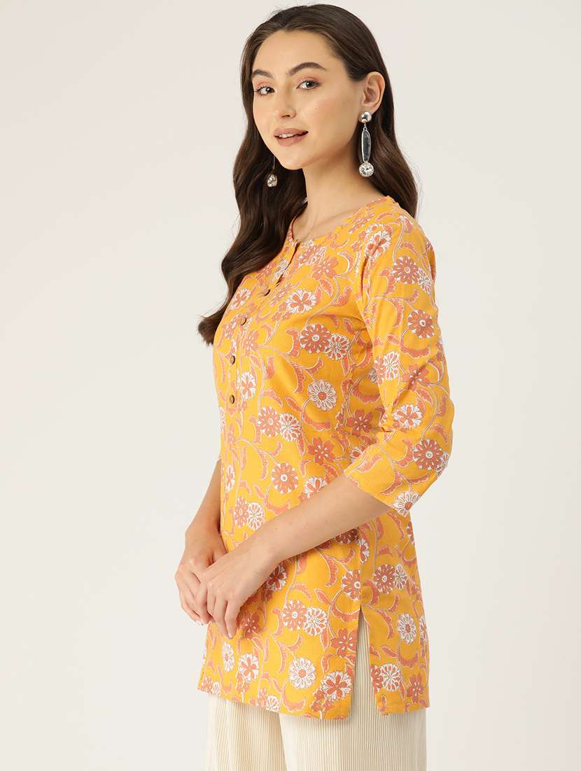 women floral printed three quarter sleeve short kurti - 21581202 - Standard Image - 1