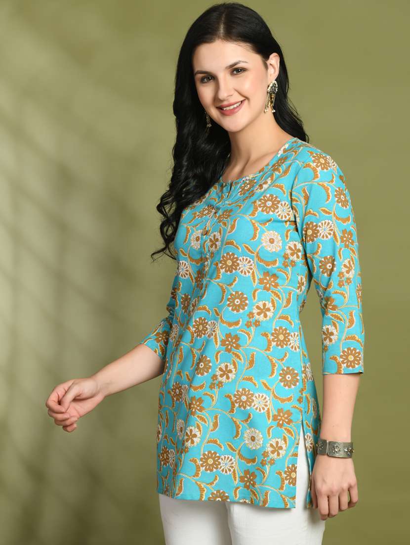 women three quarter sleeve straight kurti - 21581210 -  Standard Image - 1