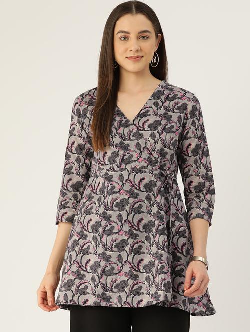 women three quarter sleeve angrakha kurti - 21581220 - Standard Image - 0