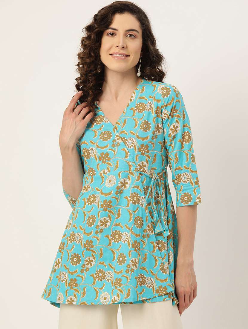 women three quarter sleeve angrakha kurti
