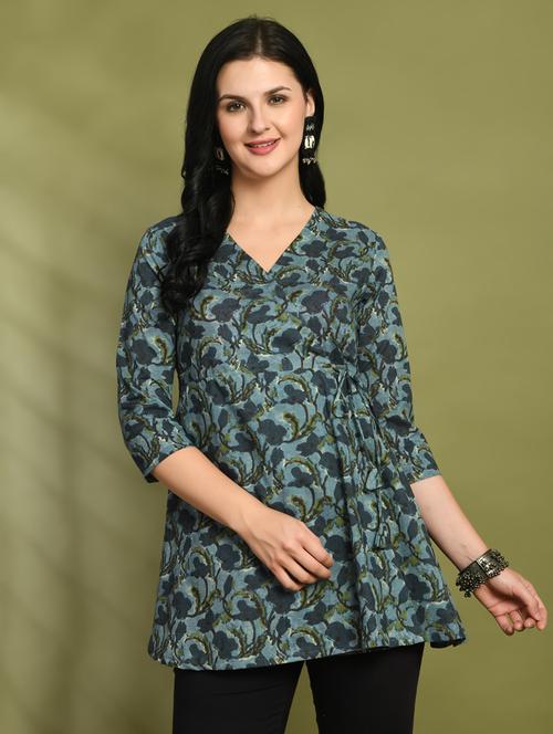 women three quarter sleeve angrakha kurti - 21581224 - Standard Image - 0