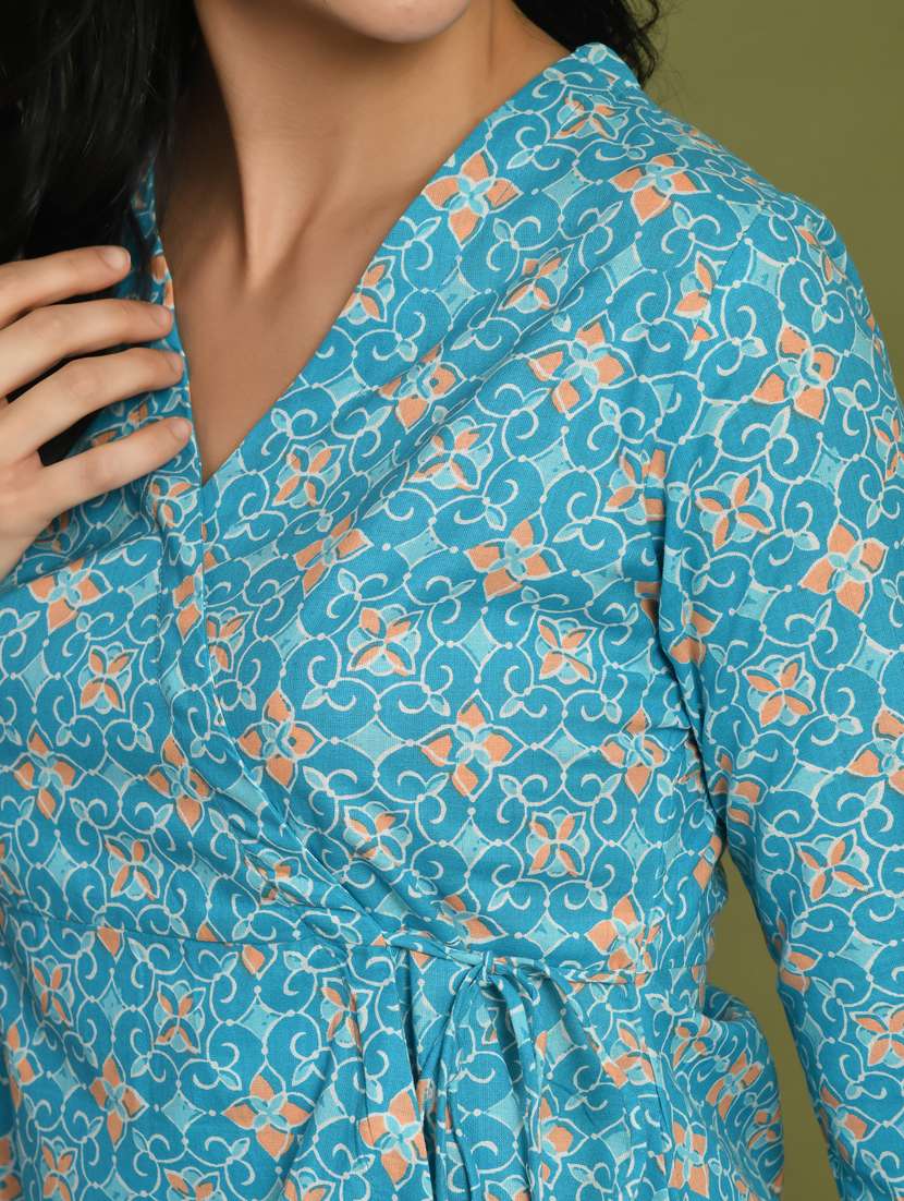 women printed three quarter sleeve angrakha kurti - 21581227 - Standard Image - 4