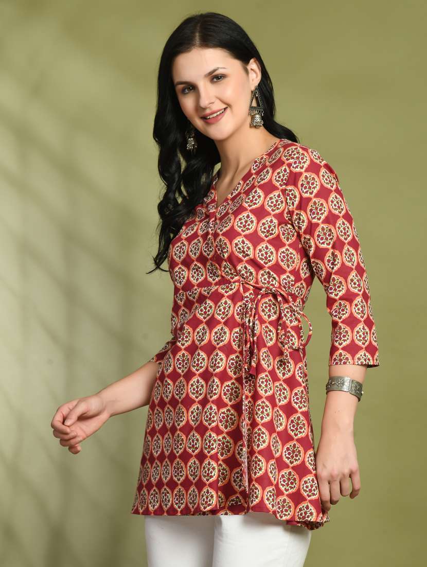 women three quarter sleeve angrakha kurti - 21581230 -  Standard Image - 1