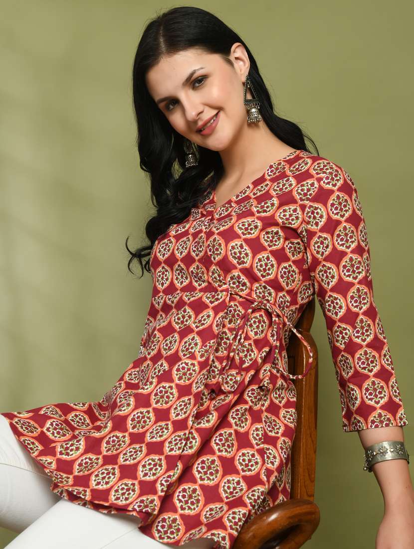 women three quarter sleeve angrakha kurti - 21581230 -  Standard Image - 4