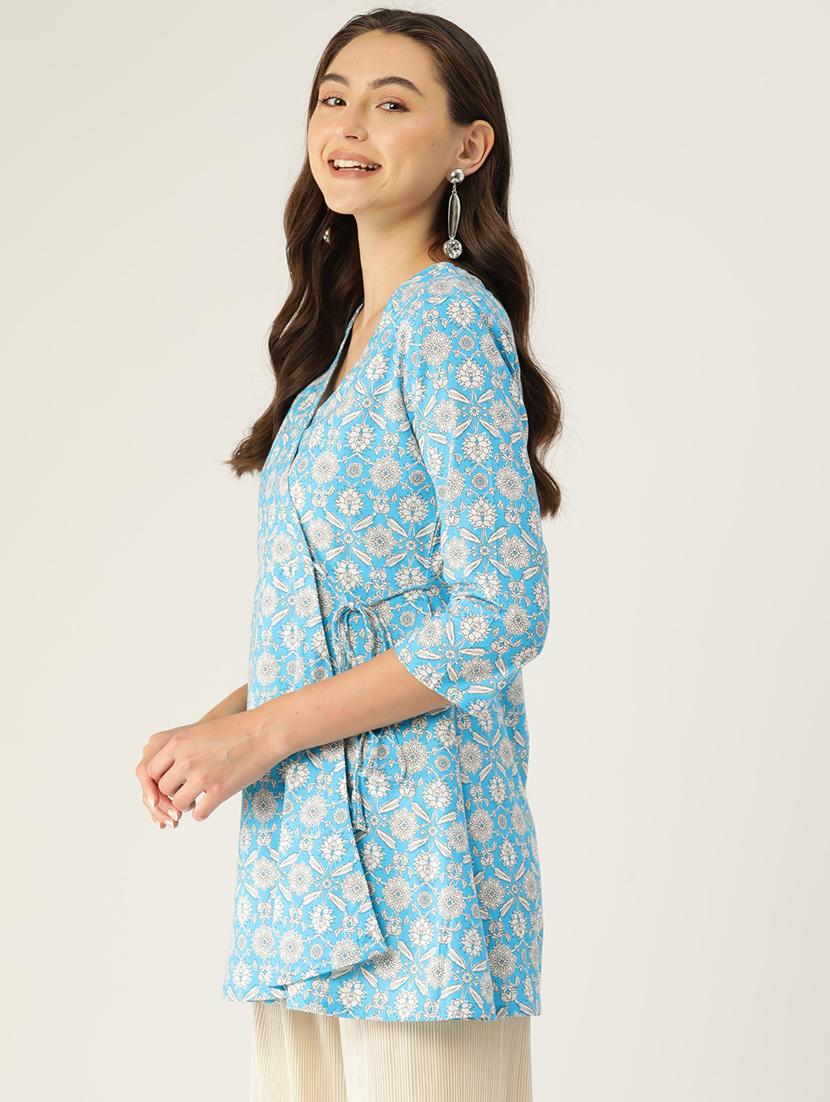 women three quarter sleeve angrakha kurti - 21581233 - Standard Image - 1