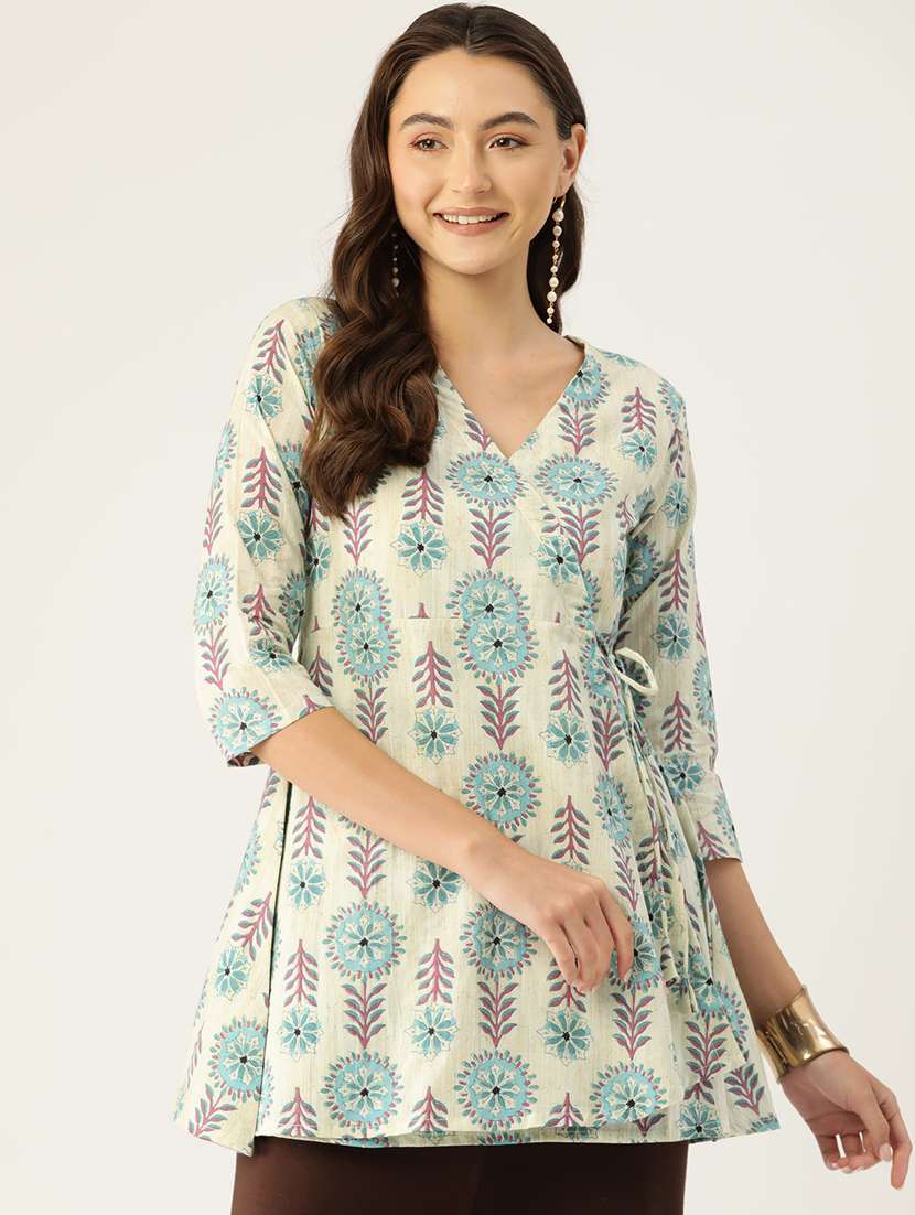 women three quarter sleeve angrakha kurti