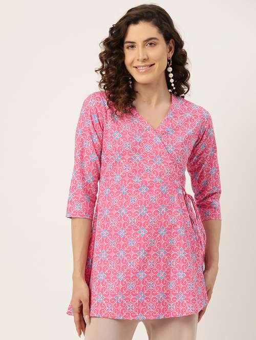 women printed three quarter sleeve angrakha kurti - 21581239 - Standard Image - 0