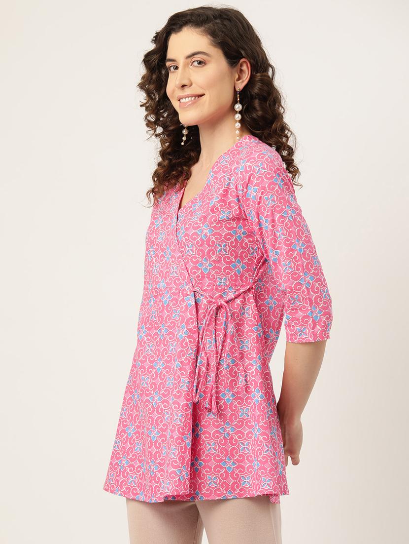 women printed three quarter sleeve angrakha kurti - 21581239 - Standard Image - 1