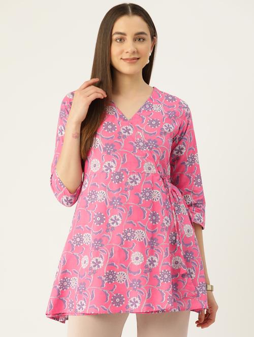 women three quarter sleeve angrakha kurti - 21581240 - Standard Image - 0
