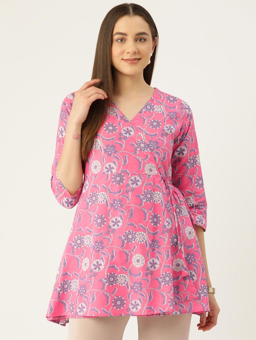 women three quarter sleeve angrakha kurti - 21581240 - Zoom Image - 0