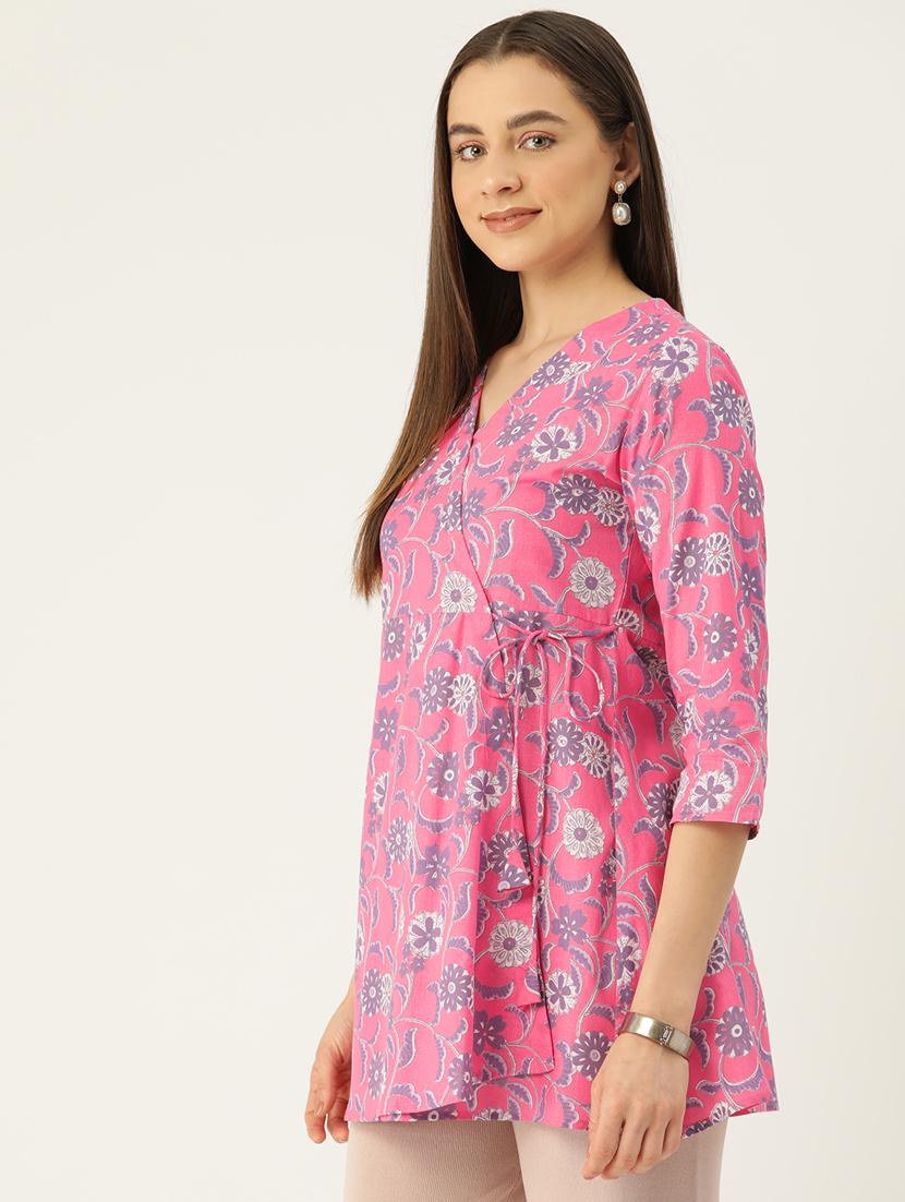 women three quarter sleeve angrakha kurti - 21581240 -  Standard Image - 1