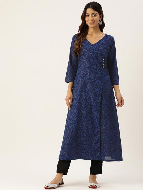 women printed three quarter sleeves angrakha kurta - 21581251 -  Standard Image - 0