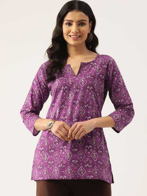women three quarter sleeve straight kurti - 21581259 - Standard Image - 0