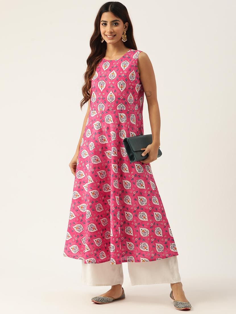 women printed sleeveless a-line kurta