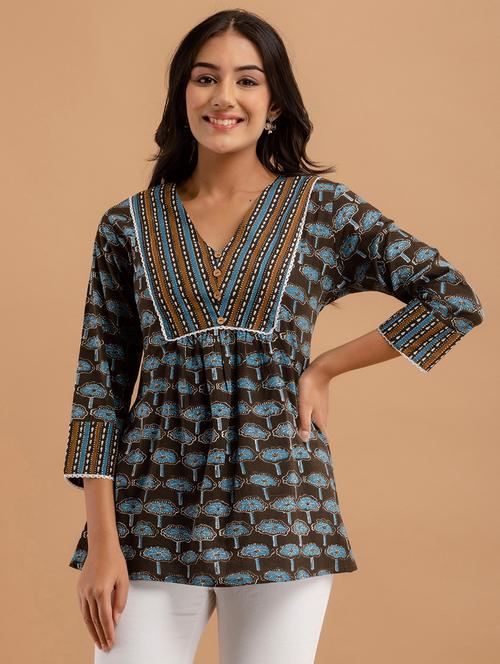 women printed three quarter sleeve short kurti - 21581273 - Standard Image - 0