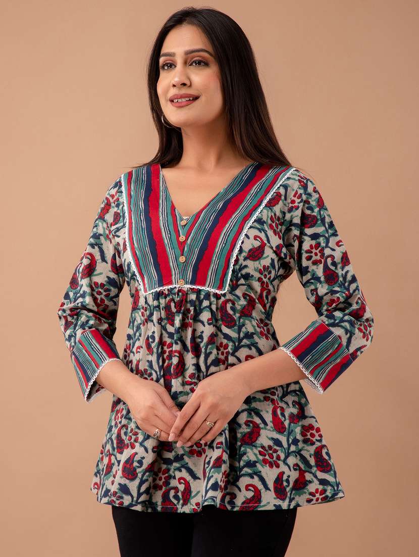 women three quarter sleeve a-line kurti - 21581274 -  Standard Image - 1