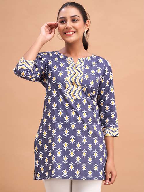 women three quarter sleeve straight kurti - 21581279 - Standard Image - 0