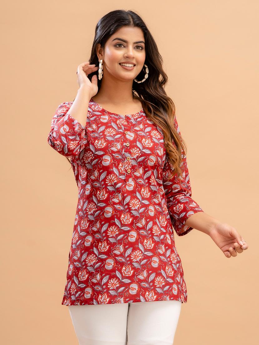 women three quarter sleeve straight kurti - 21581285 -  Standard Image - 1