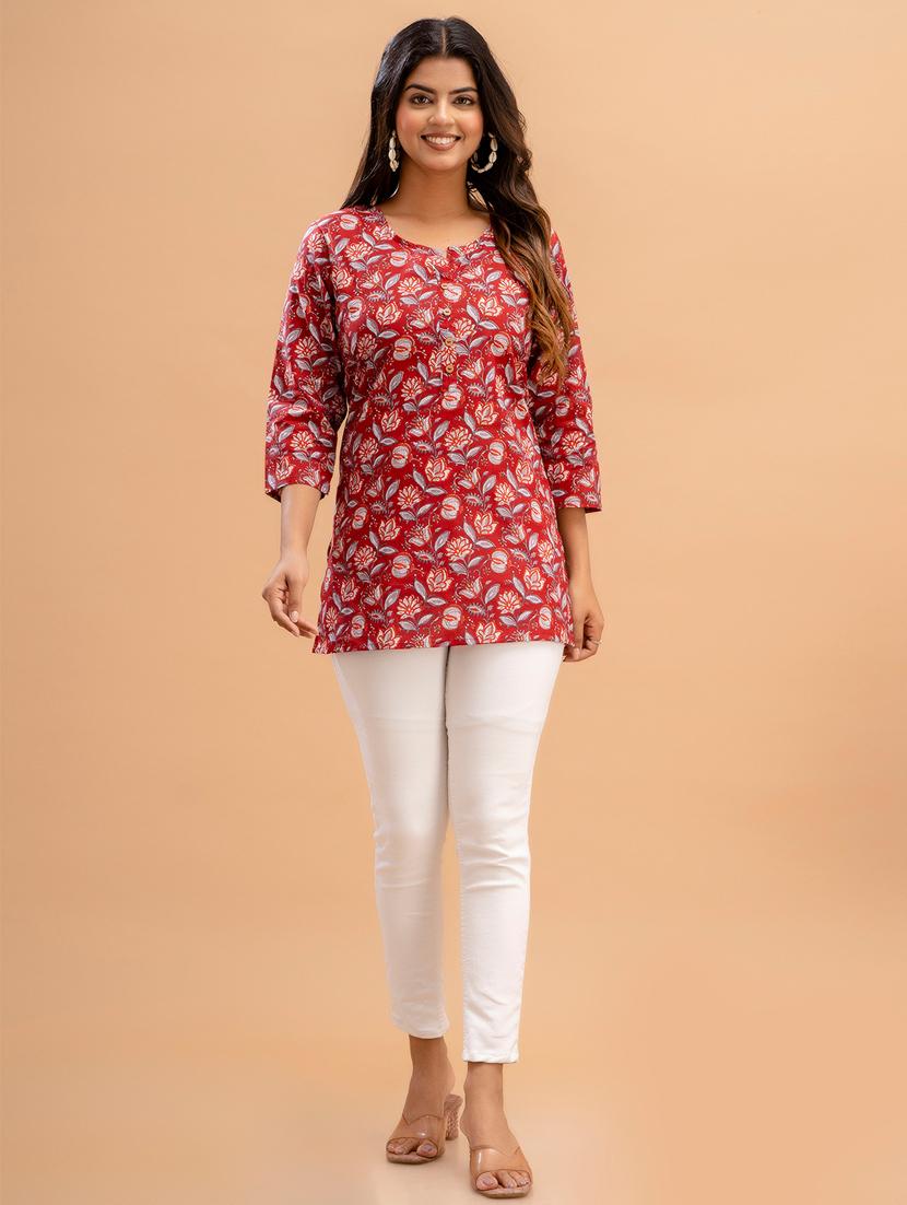 women three quarter sleeve straight kurti - 21581285 - Standard Image - 4