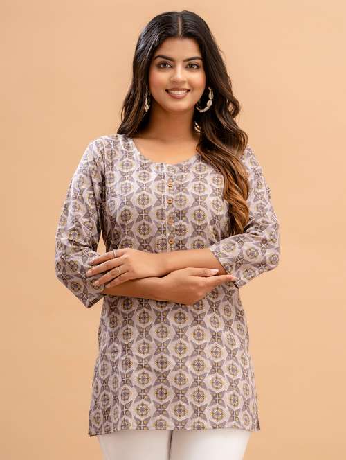 women three quarter sleeve straight kurti - 21581287 - Standard Image - 0