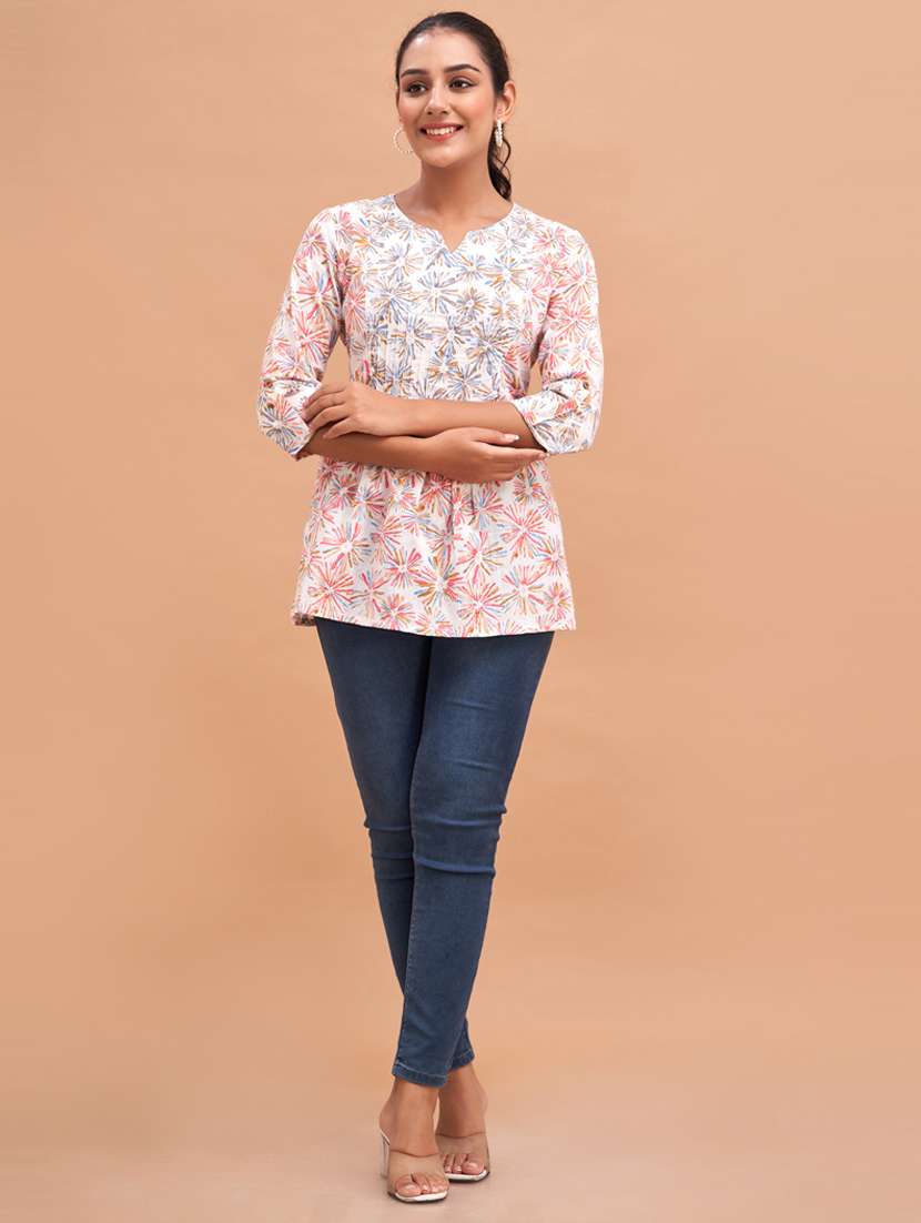 women three quarter sleeve a-line kurti - 21581292 -  Standard Image - 1