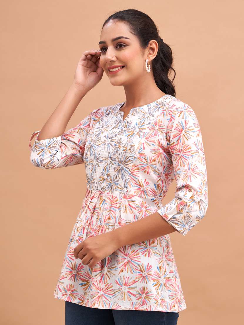 women three quarter sleeve a-line kurti - 21581292 -  Standard Image - 4