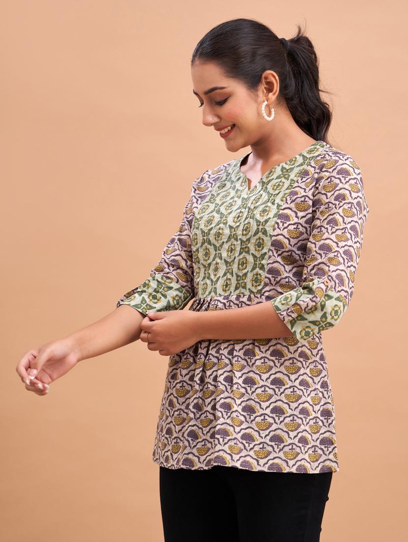 women printed three quarter sleeve short kurti - 21581294 - Standard Image - 1
