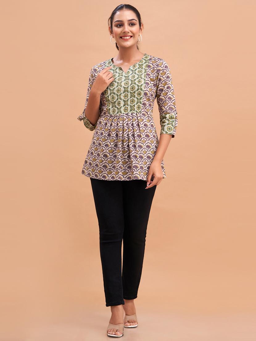 women printed three quarter sleeve short kurti - 21581294 - Standard Image - 4