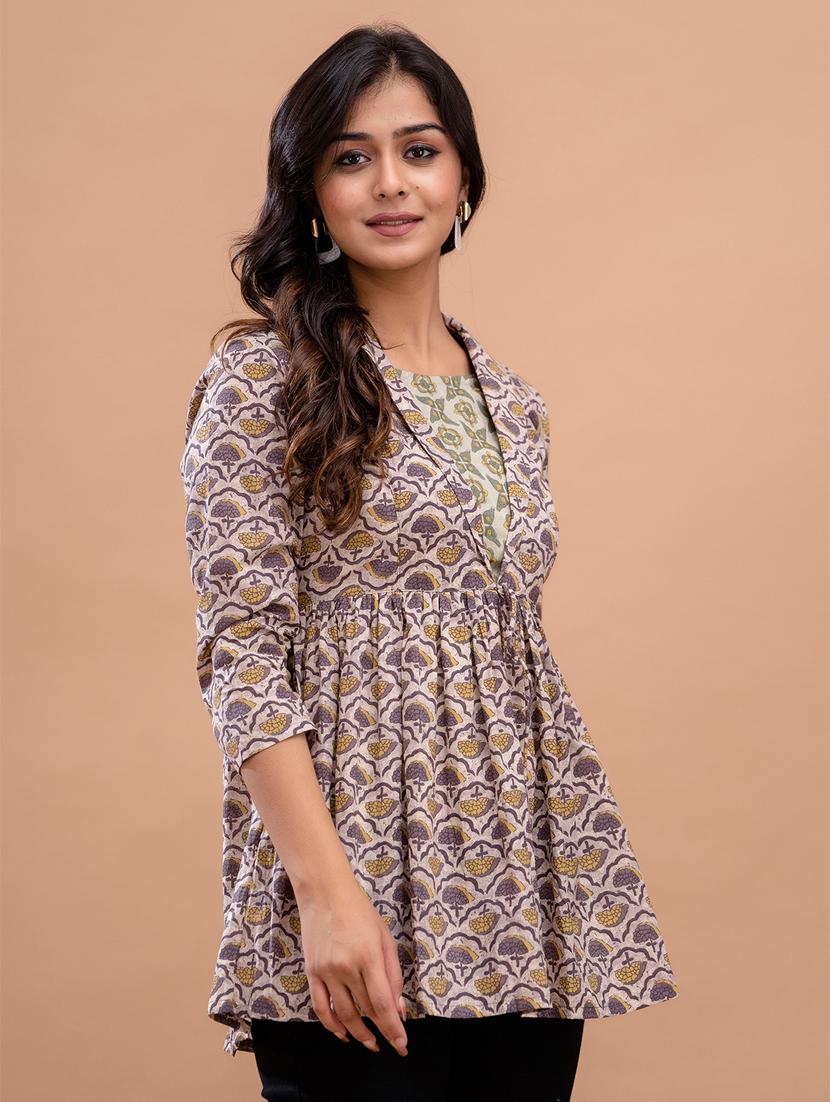 women three quarter sleeve flared kurti - 21581297 - Standard Image - 1