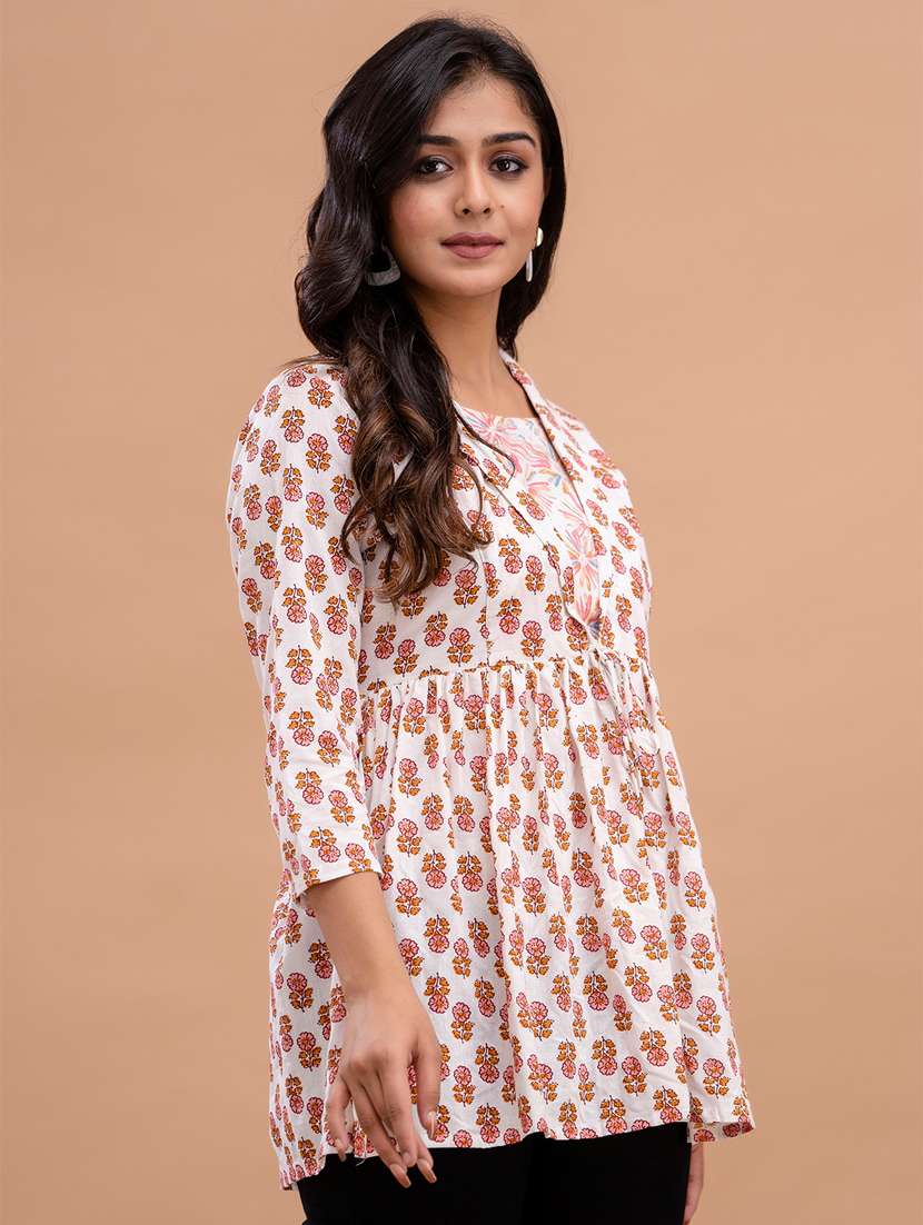 women printed three quarter sleeve short kurti - 21581301 -  Standard Image - 1