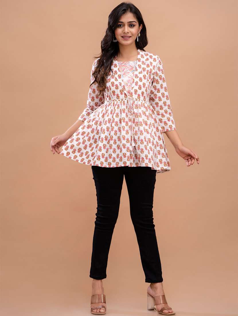 women printed three quarter sleeve short kurti - 21581301 -  Standard Image - 4