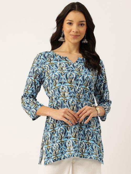 women printed three quarter sleeve short kurti - 21581304 -  Standard Image - 0