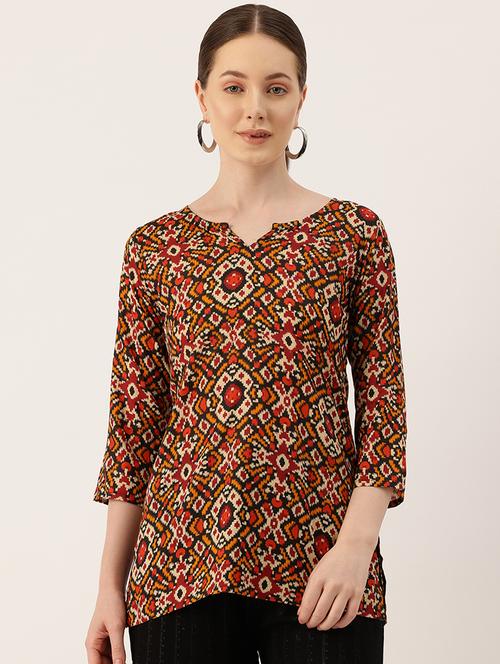 women printed three quarter sleeve short kurti - 21581306 -  Standard Image - 0
