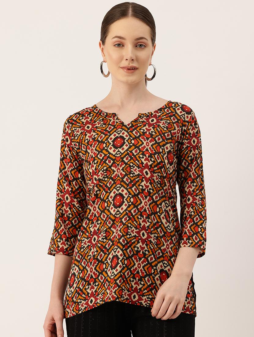 women printed three quarter sleeve short kurti - 21581306 -  Zoom Image - 0