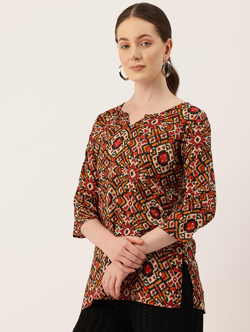 women printed three quarter sleeve short kurti - 21581306 - Standard Image - 1