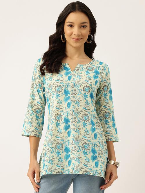 women printed three quarter sleeve short kurti - 21581308 - Standard Image - 0