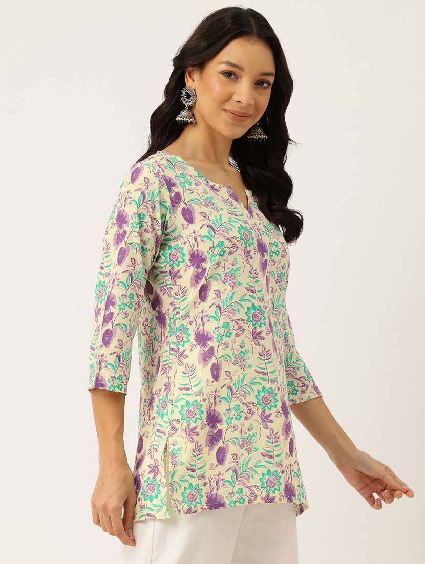 women three quarter sleeve straight kurti - 21581309 -  Standard Image - 1