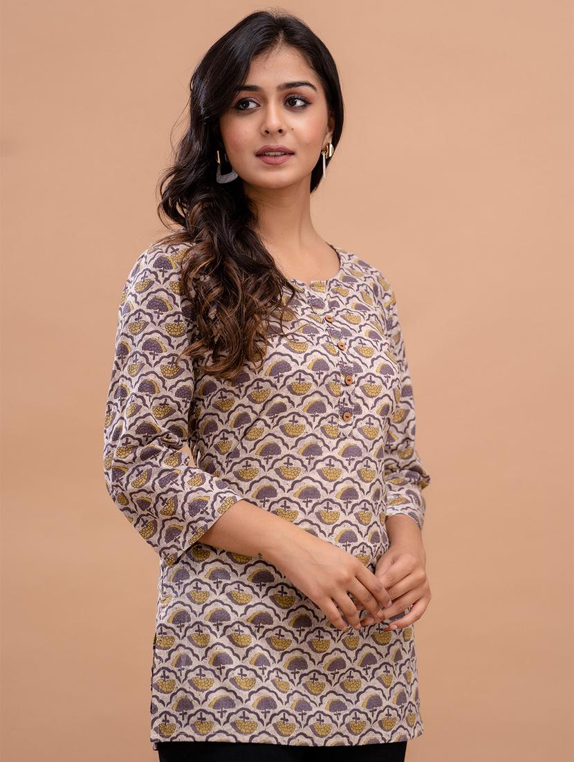 women printed three quarter sleeve short kurti - 21581320 - Standard Image - 1