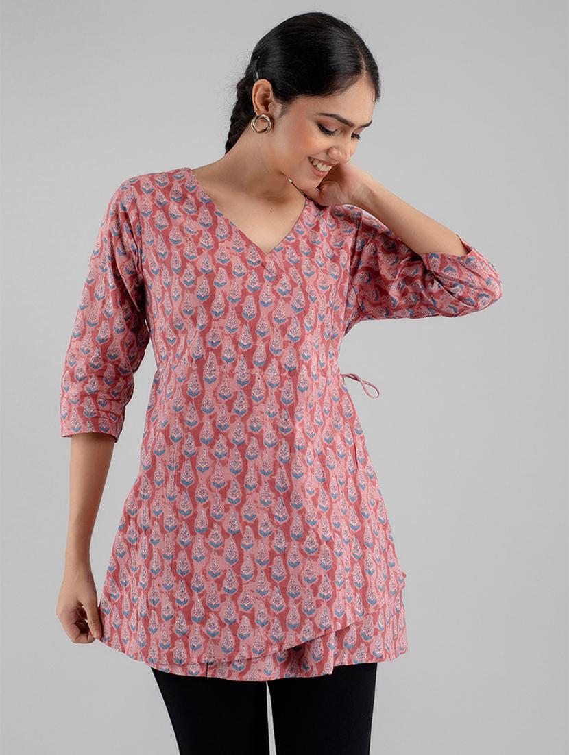 women three quarter sleeve angrakha kurti - 21581323 - Standard Image - 1