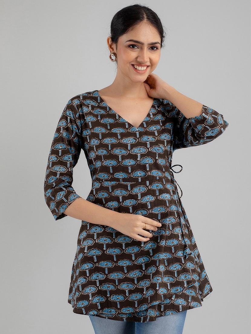 women three quarter sleeve angrakha kurti - 21581324 -  Standard Image - 1