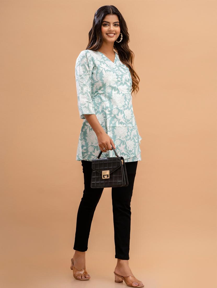 women three quarter sleeve angrakha kurti - 21581329 - Standard Image - 4