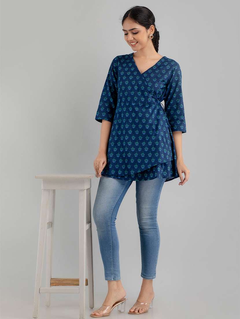 women printed three quarter sleeve angrakha kurti - 21581331 - Standard Image - 4