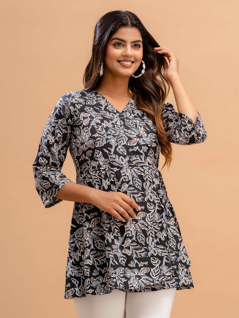 women printed three quarter sleeve angrakha kurti - 21581333 -  Standard Image - 1