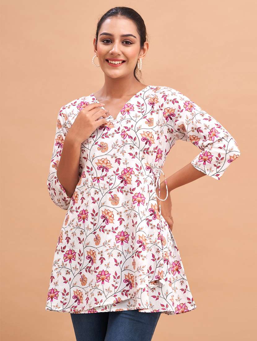 women three quarter sleeve angrakha kurti